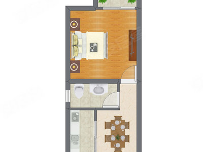 1室1厅 24.54平米户型图