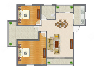 2室1厅 92.86平米户型图