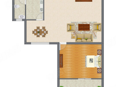1室2厅 40.00平米户型图