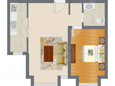 1室1厅 74.37平米户型图