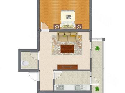 1室1厅 76.67平米户型图