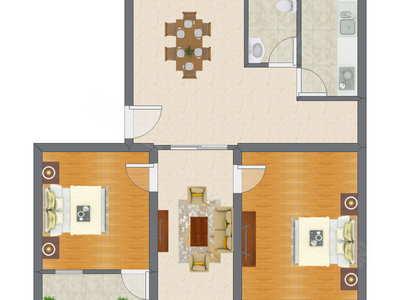 2室2厅 65.32平米