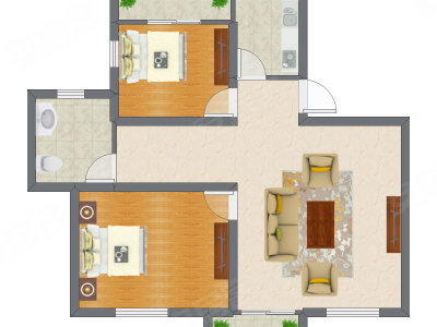 2室1厅 76.52平米户型图