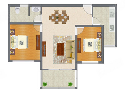 2室2厅 91.52平米户型图