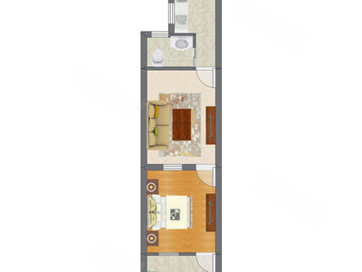 1室1厅 44.31平米户型图