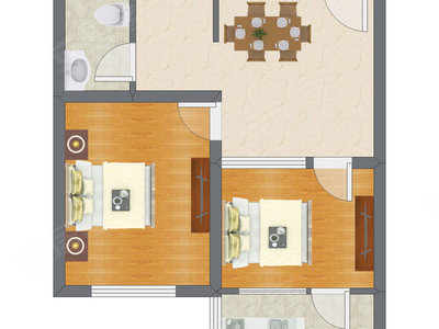 2室1厅 58.54平米户型图