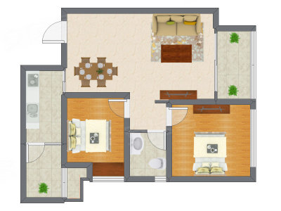 2室2厅 58.26平米户型图