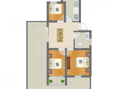 3室1厅 80.76平米
