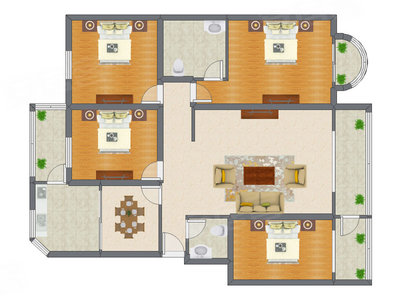 4室2厅 168.80平米户型图