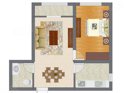 1室2厅 65.97平米户型图