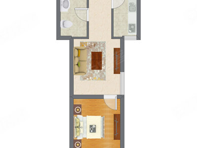 1室1厅 44.55平米户型图