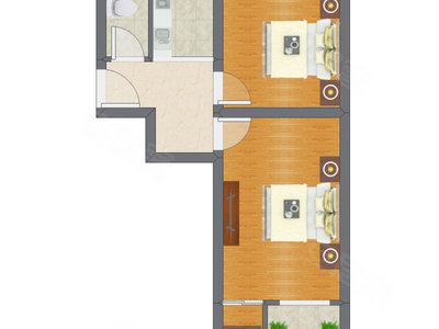 2室1厅 46.70平米户型图
