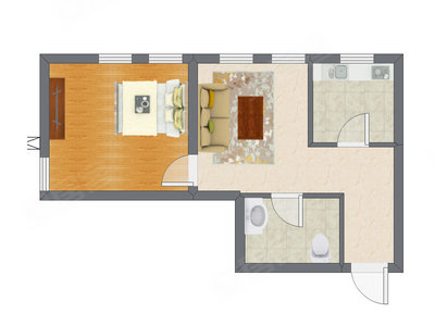 1室1厅 55.69平米户型图