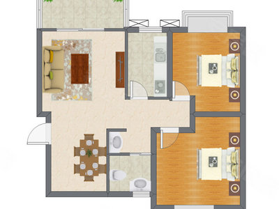 2室2厅 88.59平米户型图