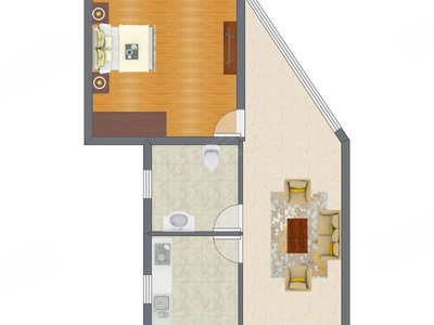1室1厅 63.22平米户型图