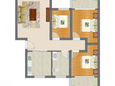 3室1厅 92.45平米户型图