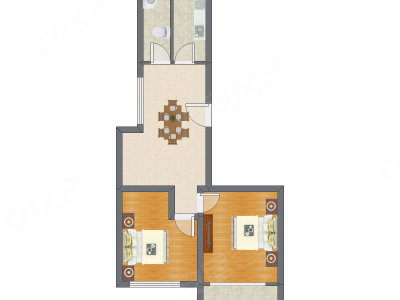 2室1厅 73.95平米户型图