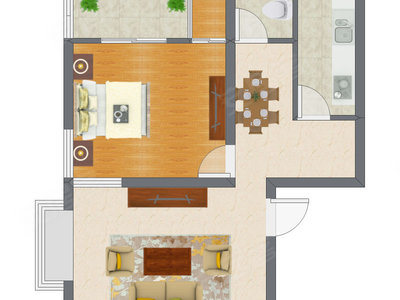 2室1厅 44.56平米户型图
