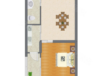 1室1厅 41.98平米户型图