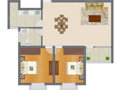 2室2厅 76.43平米户型图