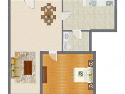 1室2厅 39.01平米户型图