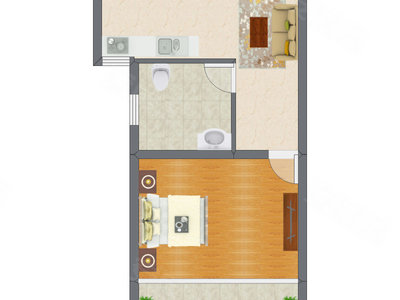 1室1厅 37.39平米户型图