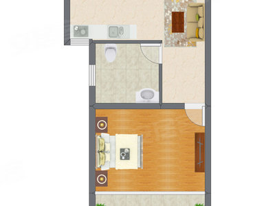 1室1厅 37.39平米户型图