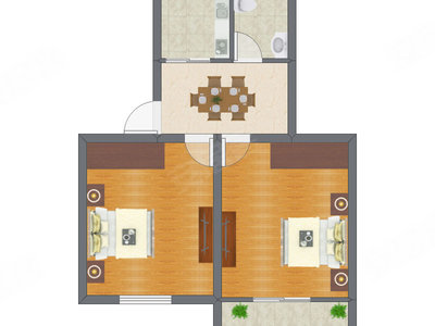 2室1厅 56.70平米户型图