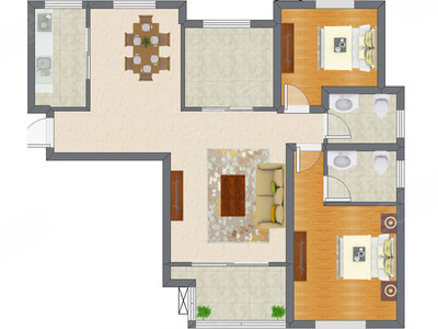 2室2厅 105.23平米户型图