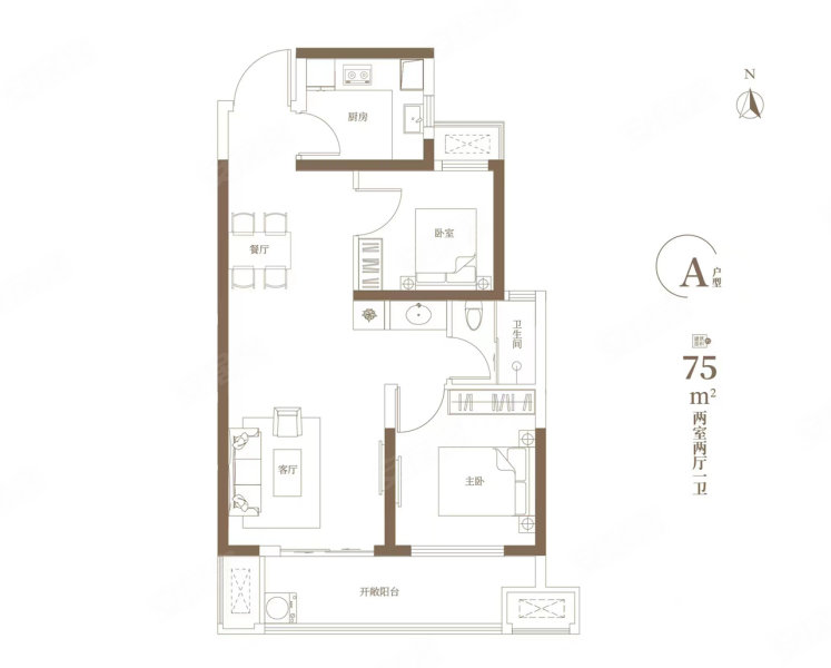 朗悦公园府2室2厅1卫75㎡南105万