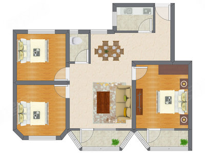 3室2厅 90.02平米户型图