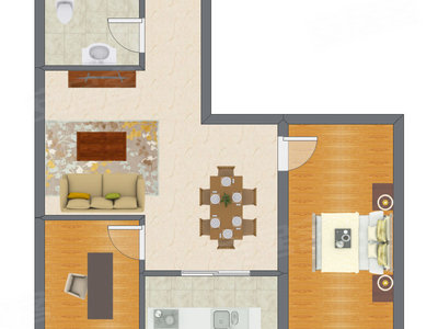 2室2厅 65.80平米户型图