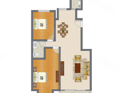 2室2厅 110.55平米户型图