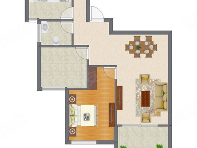 1室2厅 77.16平米
