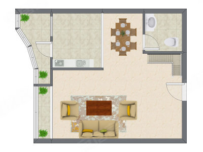 1室2厅 65.26平米户型图