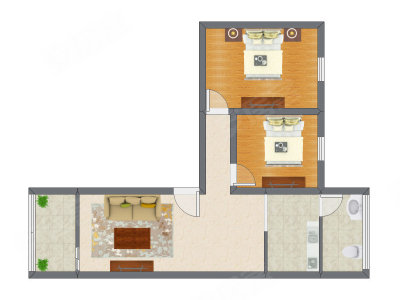 2室1厅 69.90平米户型图