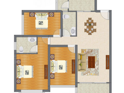 3室2厅 127.39平米户型图