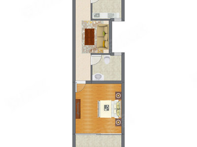 1室1厅 48.19平米户型图