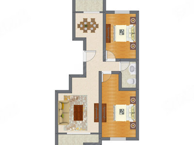 2室2厅 98.56平米户型图