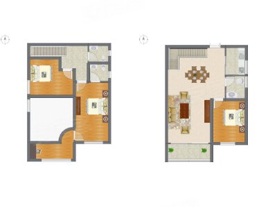 3室2厅 54.49平米户型图