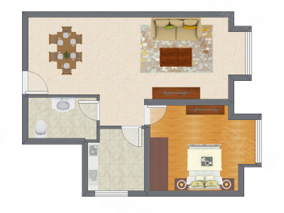 1室1厅 54.28平米户型图