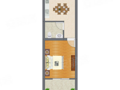 1室1厅 32.55平米户型图
