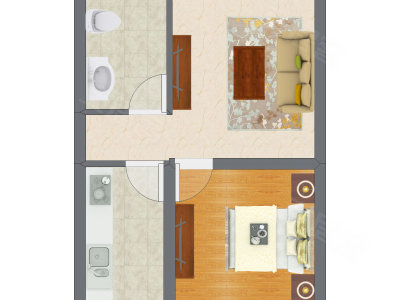 1室1厅 43.91平米户型图