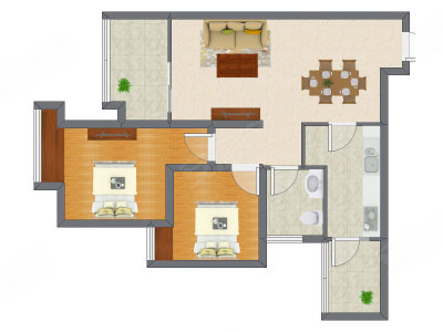 2室2厅 69.81平米户型图