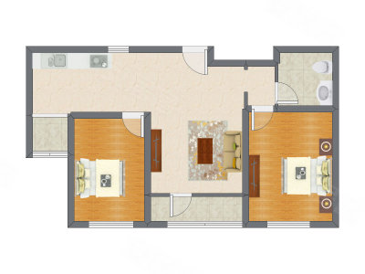 2室1厅 87.60平米户型图