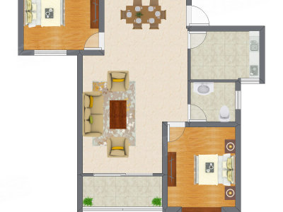 2室2厅 70.10平米户型图