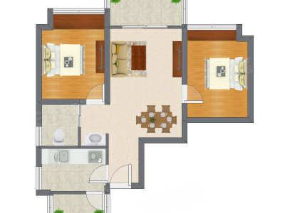 2室2厅 55.42平米