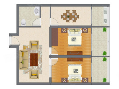 2室1厅 88.10平米户型图