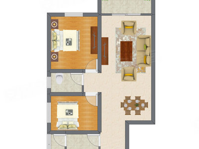 2室2厅 75.50平米户型图