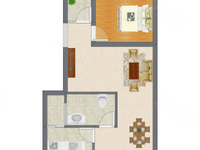1室1厅 38.20平米